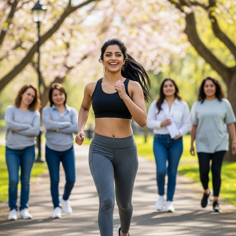 Inspiring Woman Achieving Goals in Beautiful Park Scene