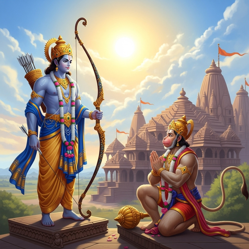 Shree Ram and Hanuman: Indian Mythology Scene Shree Ram and Hanuman: Indian Mythology Scene