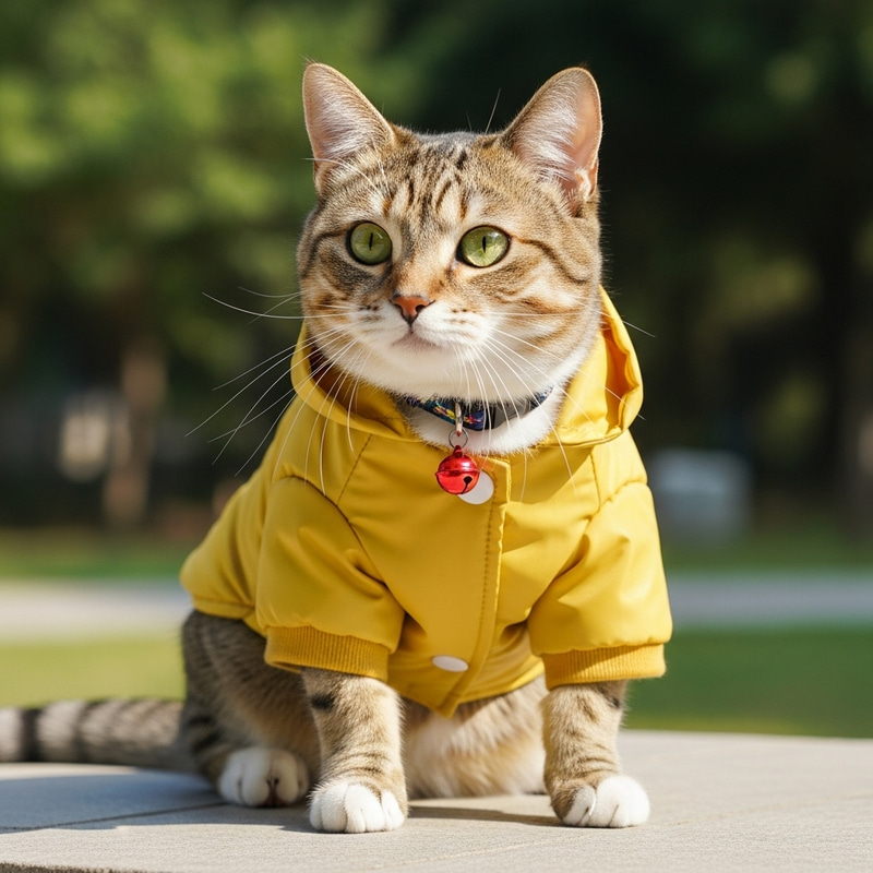 Adorable Cat in Stylish Yellow Coat Adorable Cat in Stylish Yellow Coat