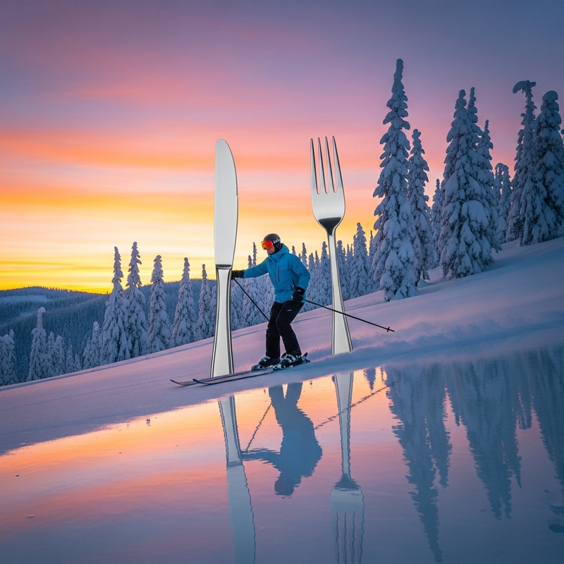 Unique Skier Gliding with Knife and Fork Skis Unique Skier Gliding with Knife and Fork Skis