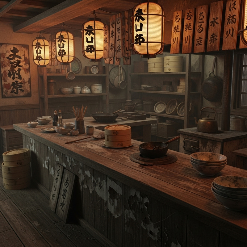 Old Japanese Dumpling Shop Interior | Worn-out Decor