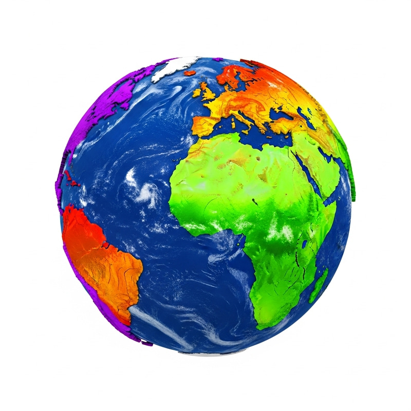 Exotic Planet with Colorful Continents on White Background Exotic Planet with Colorful Continents on White Background