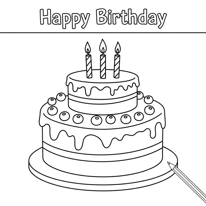 Simple and Easy Birthday Cake Coloring Page for Toddlers