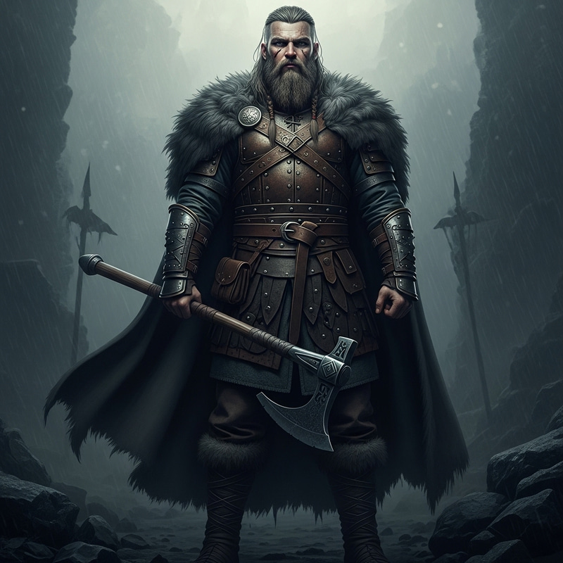 Bearded Male Viking Barbarian with Greataxe in Leather Armor - Grimdark Style Bearded Male Viking Barbarian with Greataxe in Leather Armor - Grimdark Style