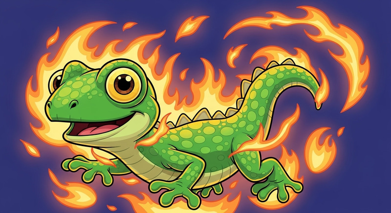 Cute Flaming Lizard Illustration in Cell Shading Style Cute Flaming Lizard Illustration in Cell Shading Style