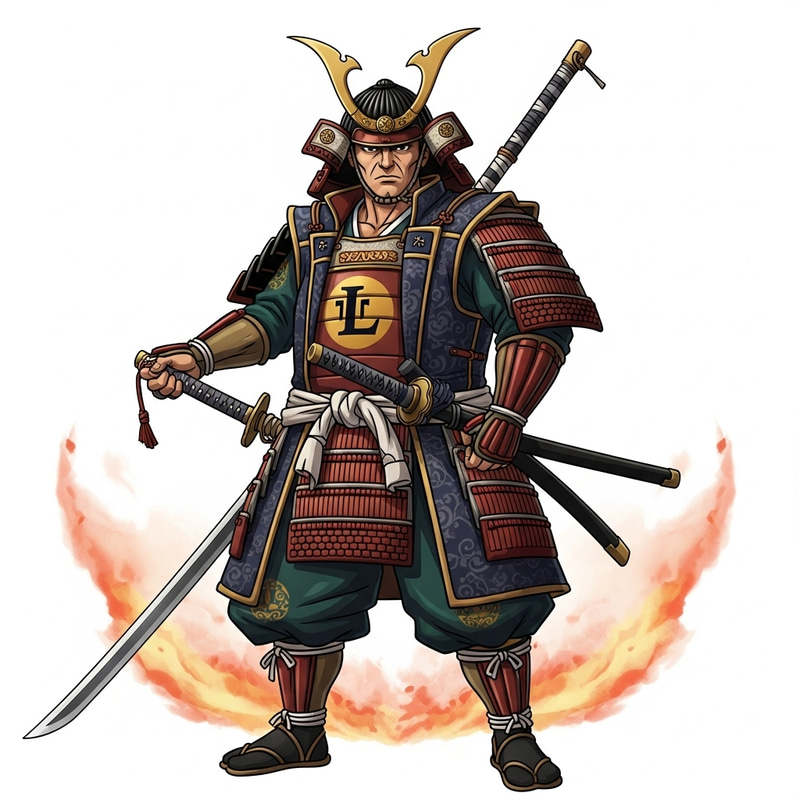 Samurai Warrior in Anime Style with 'L' Emblem