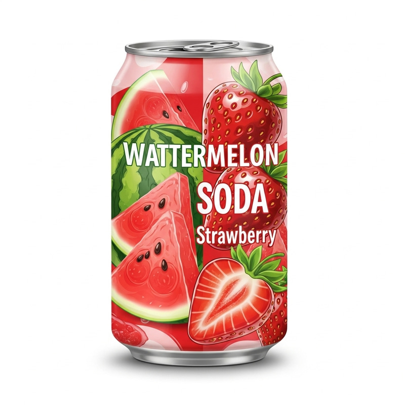 Vibrant Watermelon & Strawberry Soda Packaging Vibrant Watermelon & Strawberry Soda Packaging