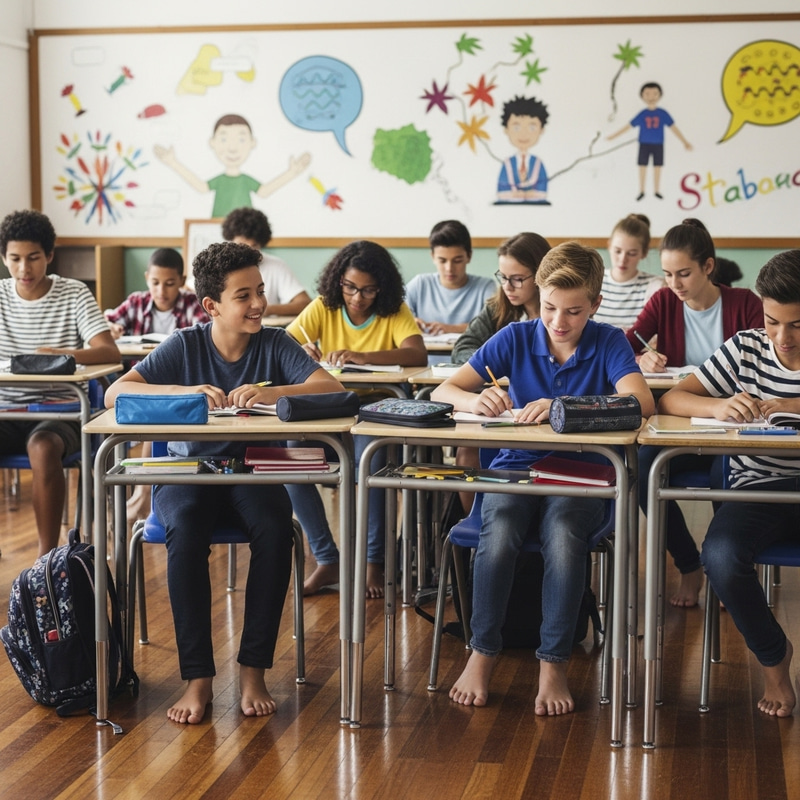 Diverse Classroom: 13-Year-Old Students Engaged in Learning Diverse Classroom: 13-Year-Old Students Engaged in Learning