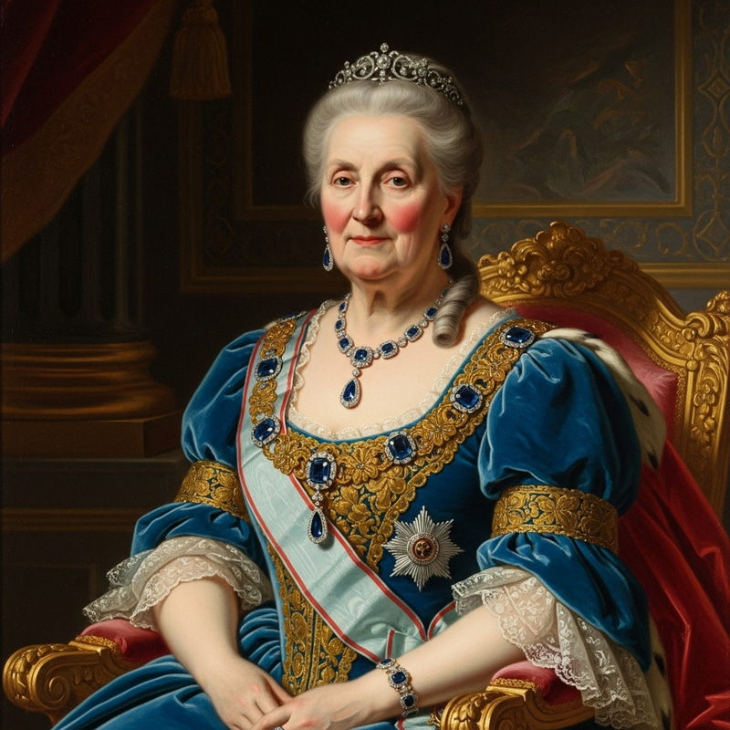 Regal Portrait of Queen Elizabeth in a Sapphire Parure Regal Portrait of Queen Elizabeth in a Sapphire Parure