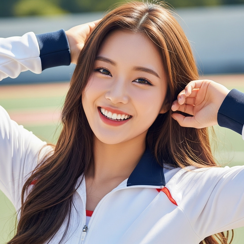 Vibrant Portrait of Youth: Radiant Smile in White Sports Attire Vibrant Portrait of Youth: Radiant Smile in White Sports Attire