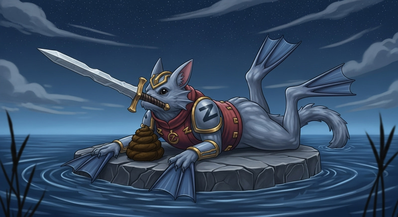 Mythical Creature with Sword Nose and Flippers | Tranquil Night Scene