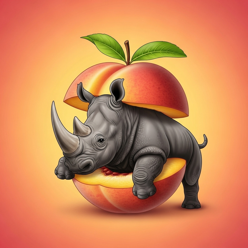 Unexpected Encounter: Rhino Emerges from Peach Unexpected Encounter: Rhino Emerges from Peach