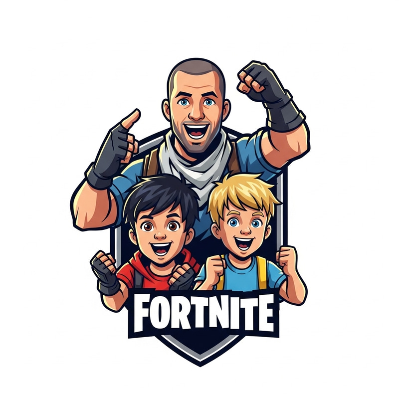 Fortnite-Style Logo Design with Father and Sons