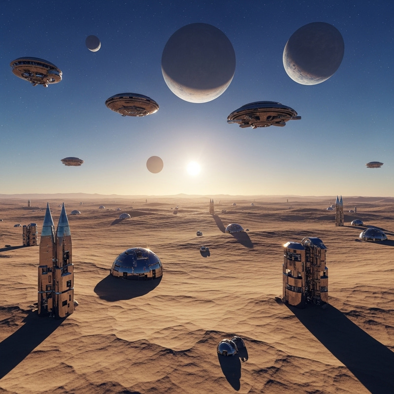 Surreal Desert Planetscape: Mystique & Metallic Marvels Surreal Desert Planetscape: Mystique & Metallic Marvels