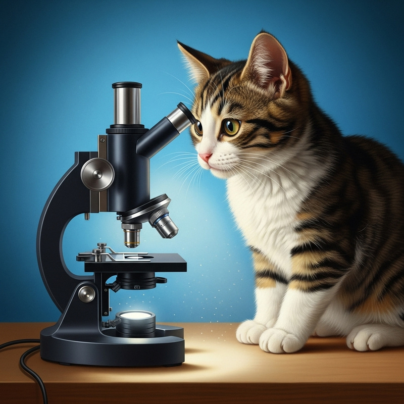 Curious Cat and Microscope Art Curious Cat and Microscope Art