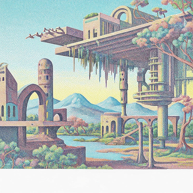 Dreamscape Architecture in Pointillism Art