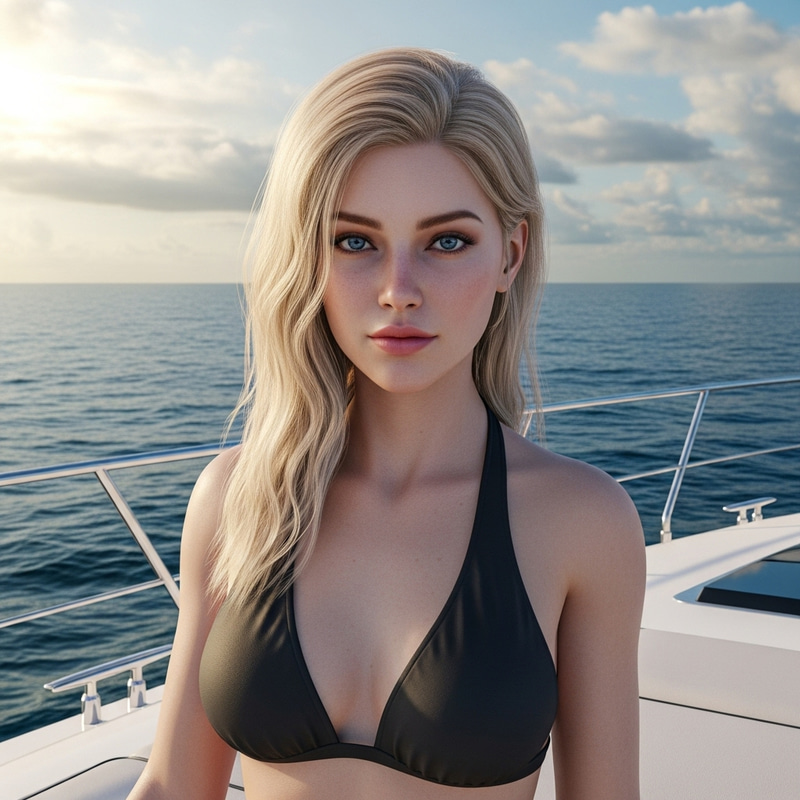 Photorealistic Young Blonde Woman | Luxury Yacht Scene Photorealistic Young Blonde Woman | Luxury Yacht Scene