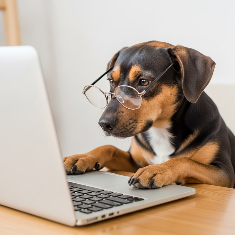 Smart Dog in Glasses Using Laptop Smart Dog in Glasses Using Laptop