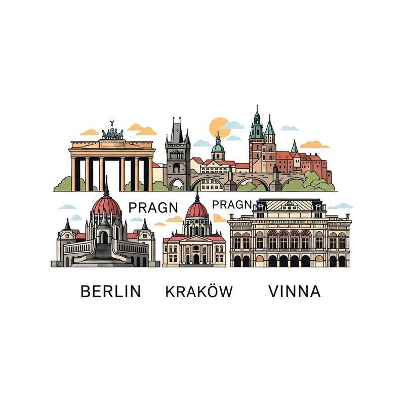 European Cities Logo - Iconic Visuals of Berlin, Prague, Krakow, Budapest, Vienna