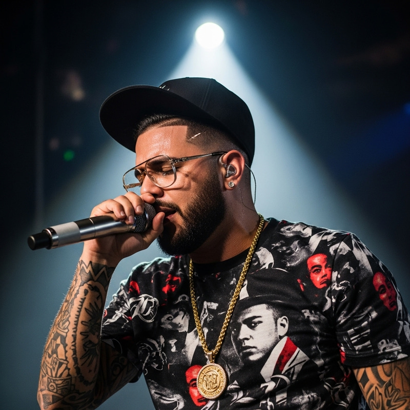 Bearded Latino Rapper Performing Energetically