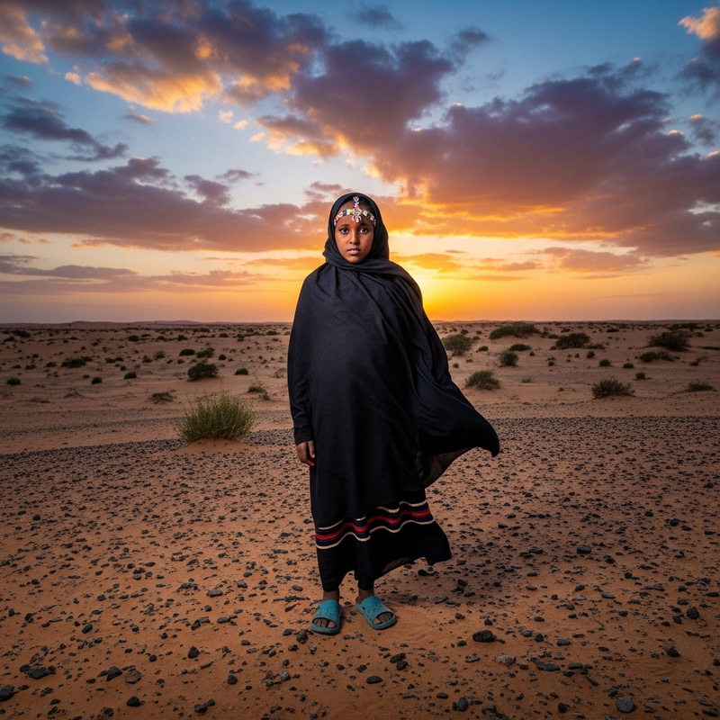 Enduring Spirit of Somali Girl Amid Desert Dunes