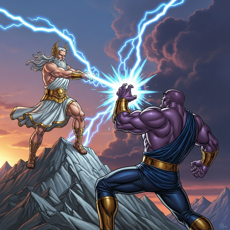 Zeus Strikes Thanus with Lightning Bolt - Epic Mount Olympus Battle Zeus Strikes Thanus with Lightning Bolt - Epic Mount Olympus Battle
