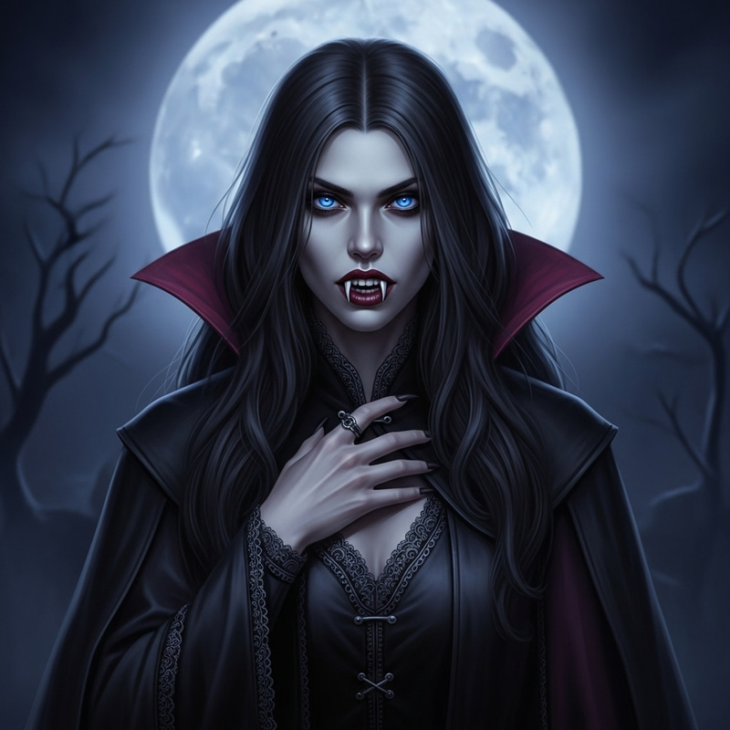 Realistic Dark Fantasy Female Vampire | Mesmerizing Blue Eyes Realistic Dark Fantasy Female Vampire | Mesmerizing Blue Eyes