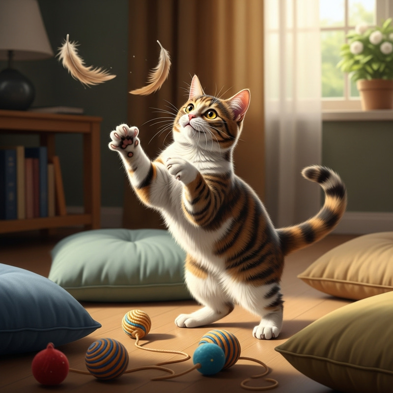 Lively Playing Cat in Realistic Style