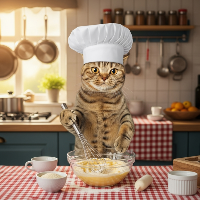Cat Chef | Whisking Cake Mix in Chef's Hat Cat Chef | Whisking Cake Mix in Chef's Hat
