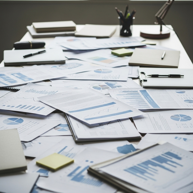 Document Chaos: Desk Covered in Paperwork Document Chaos: Desk Covered in Paperwork
