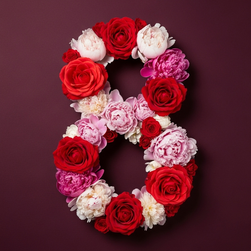 Vibrant Floral Number 8 on Burgundy Background Vibrant Floral Number 8 on Burgundy Background