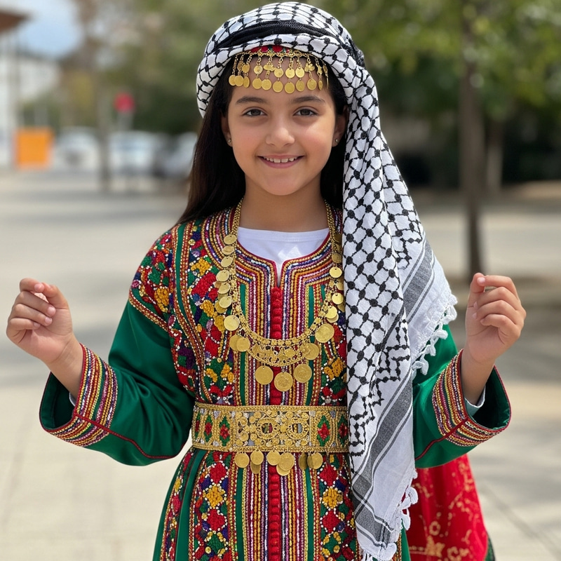 Algerian Girl in Naili Dress and Palestinian Kofia Algerian Girl in Naili Dress and Palestinian Kofia