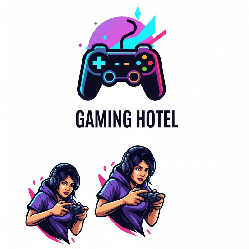 Sleek Logo Design for Gaming Hotel | Pixelated Neon Style Sleek Logo Design for Gaming Hotel | Pixelated Neon Style