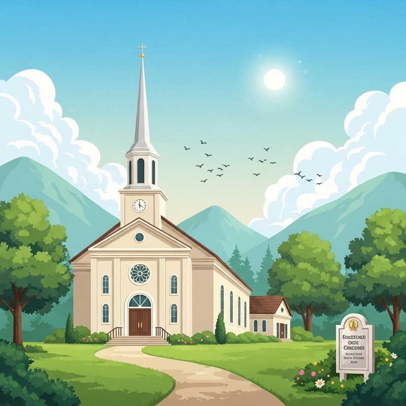 Tranquil Peaceful Church Scene in Serene Setting Tranquil Peaceful Church Scene in Serene Setting