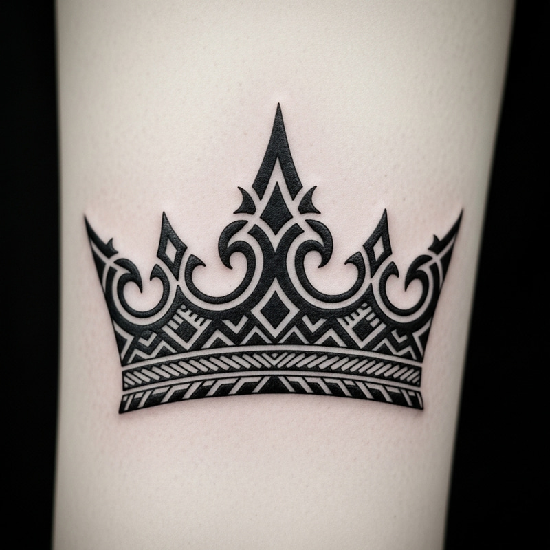 Intricate Tribal Crown Tattoo Design - Ancient Art Style