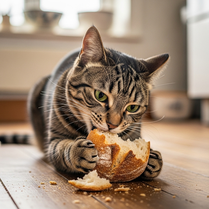 Cat Eating Bread: Cute Feline Snacking Moment
