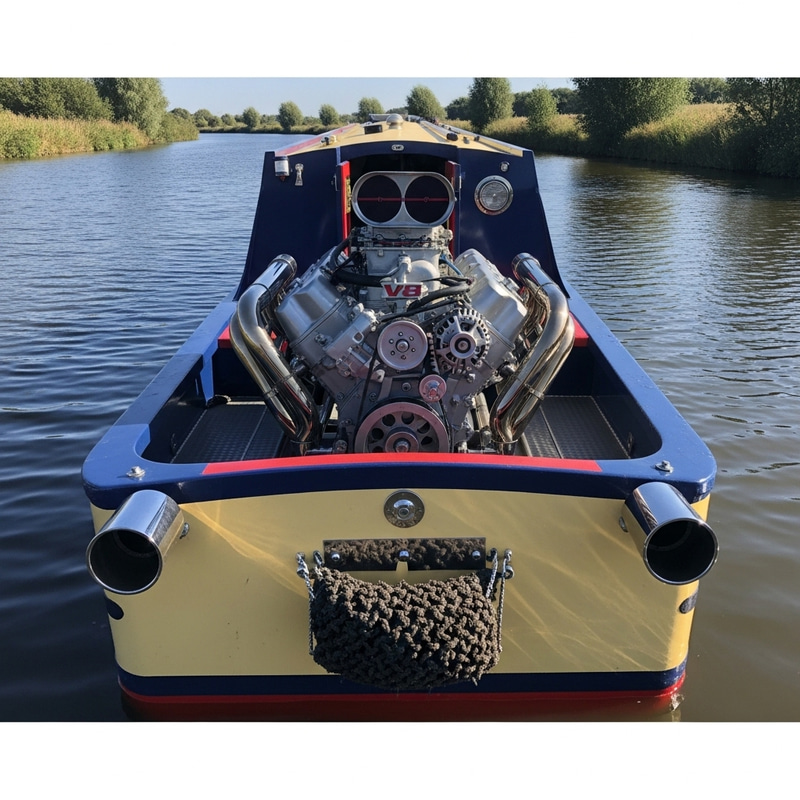Custom V8 Narrow Boat with Side Pipes