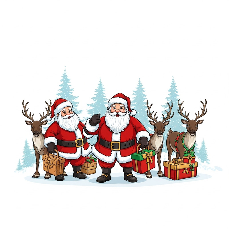 Santa Claus and Reindeers on White Background | Festive Scene Santa Claus and Reindeers on White Background | Festive Scene