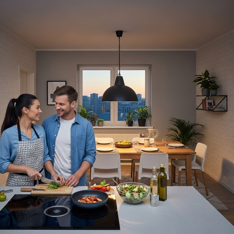 Couple Cooking Dinner in Their New Dining Room