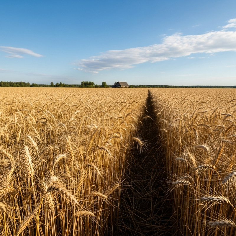 Endless Golden Wheat Field - Peaceful Farmhouse View Endless Golden Wheat Field - Peaceful Farmhouse View