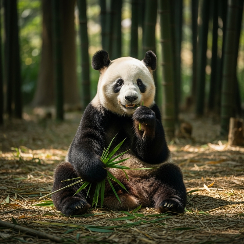Playful Panda and Bamboo Munching in Forest | Wildlife Scene Playful Panda and Bamboo Munching in Forest | Wildlife Scene