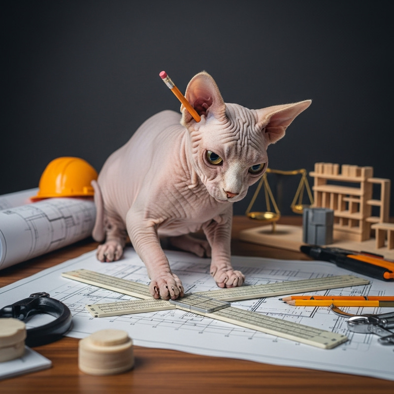 Sphynx Cat Engineering on Desk Sphynx Cat Engineering on Desk