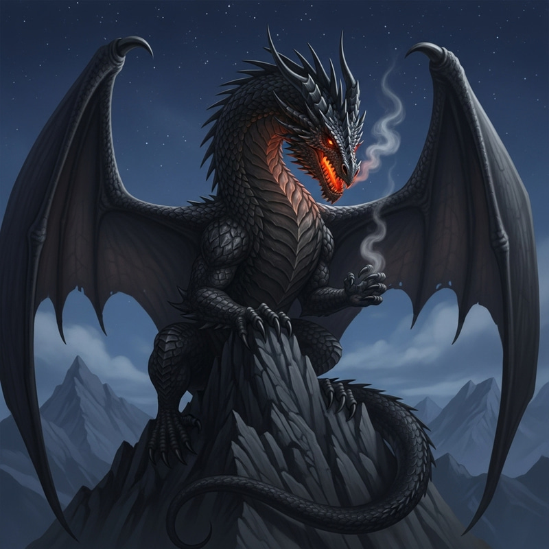 Majestic Black Dragon Emerges on Enchanted Night Majestic Black Dragon Emerges on Enchanted Night