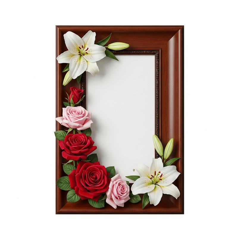 Elegant Picture Frame with Roses, Lilies & Decorative Edges Elegant Picture Frame with Roses, Lilies & Decorative Edges