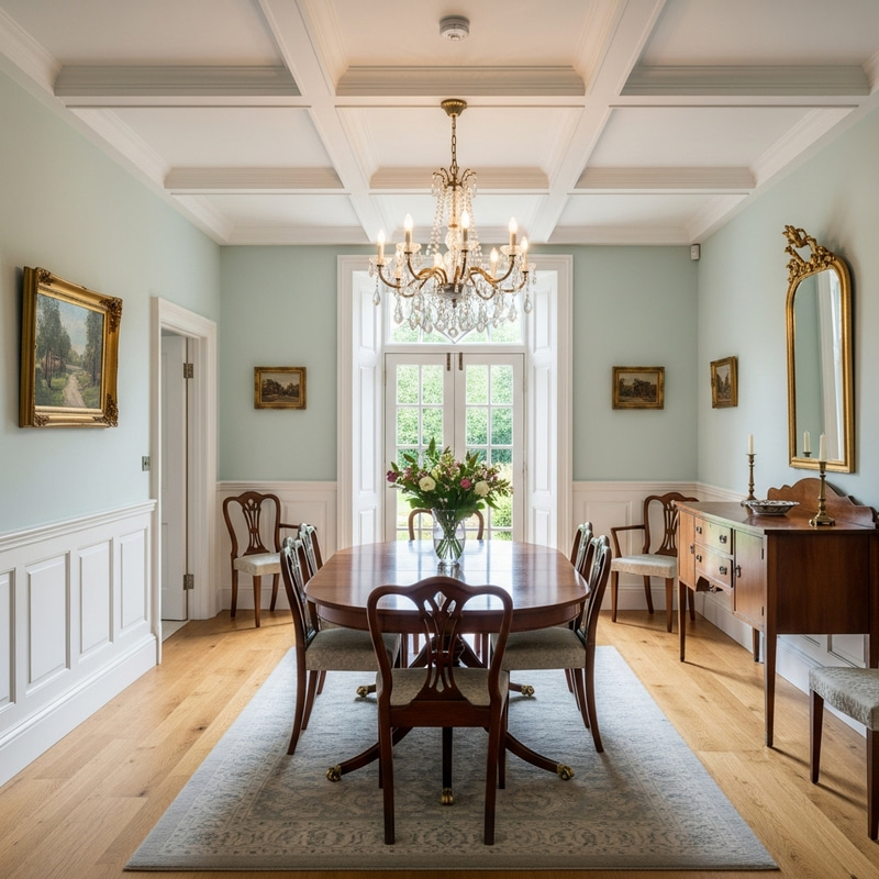 Elegantly Decorated Room with Crystal Chandelier Elegantly Decorated Room with Crystal Chandelier