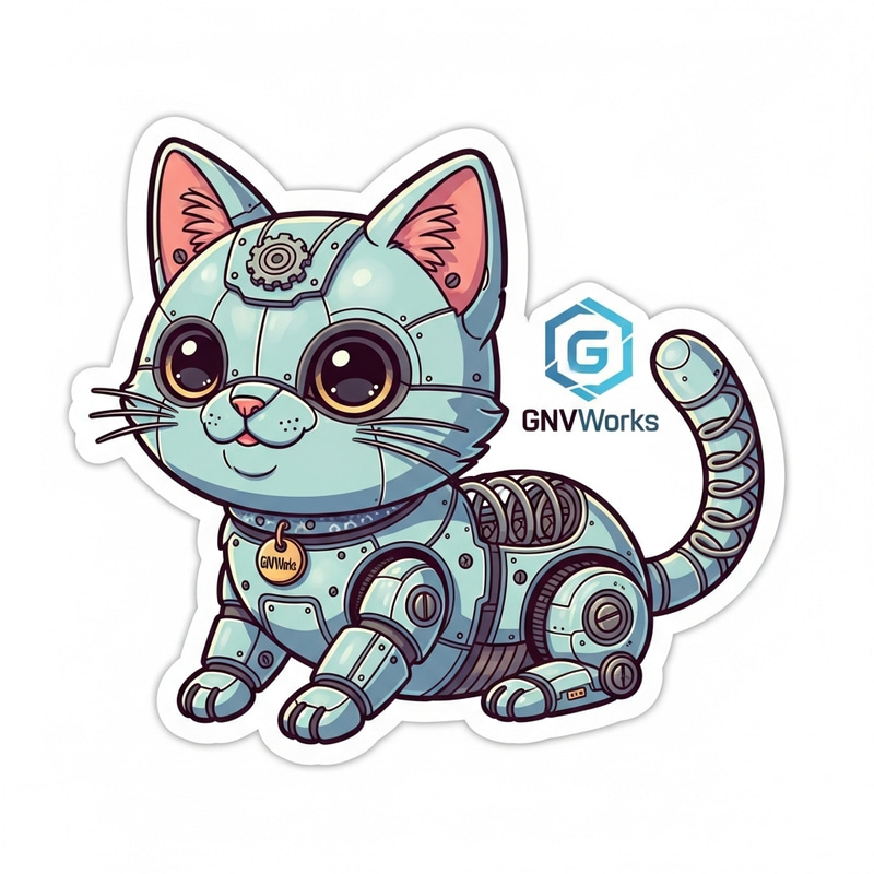 Adorable Mechanical Cat Sticker Design for GNVWorks Adorable Mechanical Cat Sticker Design for GNVWorks