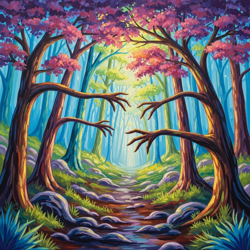 Enchanted Forest Pathway: Vibrant Acrylic Painting Adventure Enchanted Forest Pathway: Vibrant Acrylic Painting Adventure