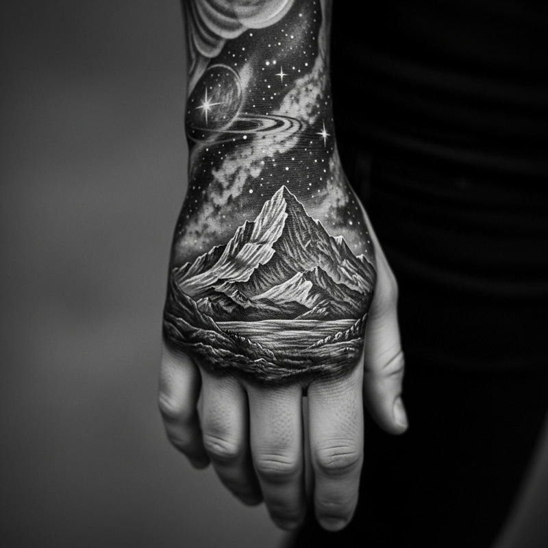 Intricate Mountain & Space Tattoo | Ansel Adams Inspired Intricate Mountain & Space Tattoo | Ansel Adams Inspired