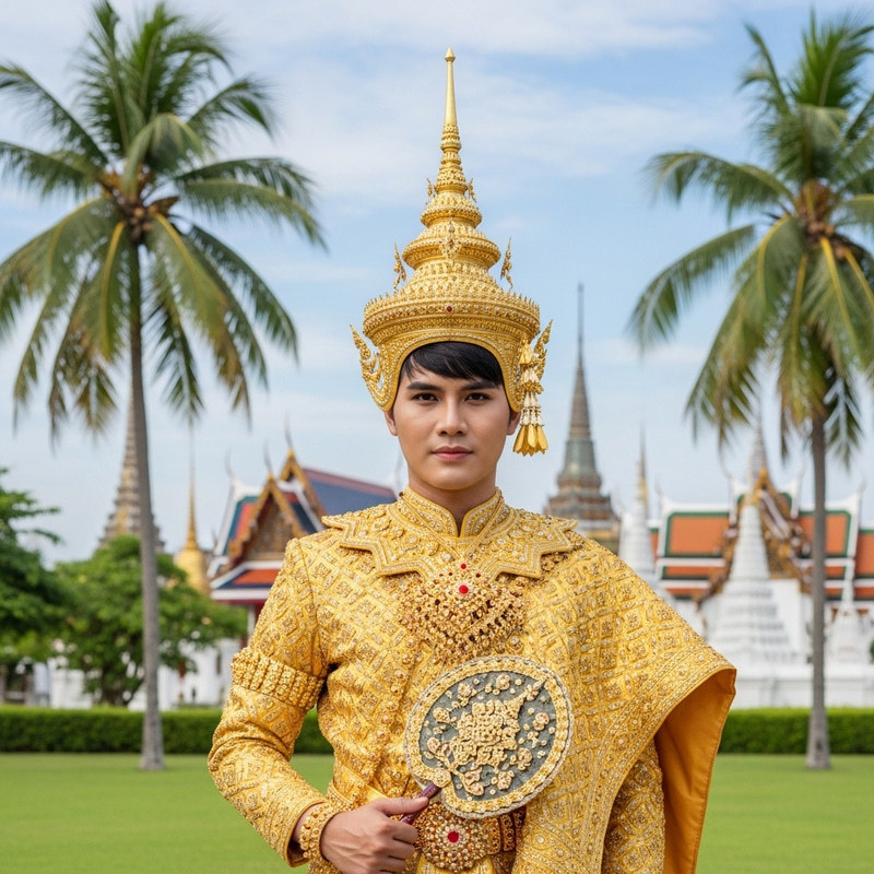 Elegant South Asian Man in Traditional Thai Costume Elegant South Asian Man in Traditional Thai Costume