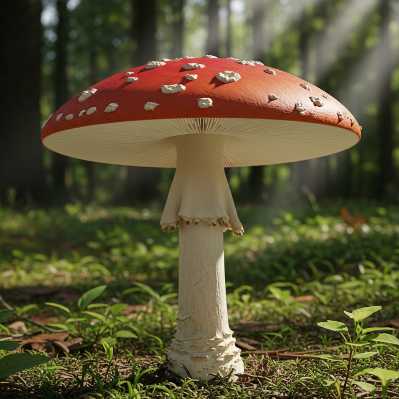 Vibrant Red Mushroom in Lush Forest - Detailed Image of Mushroom Vibrant Red Mushroom in Lush Forest - Detailed Image of Mushroom